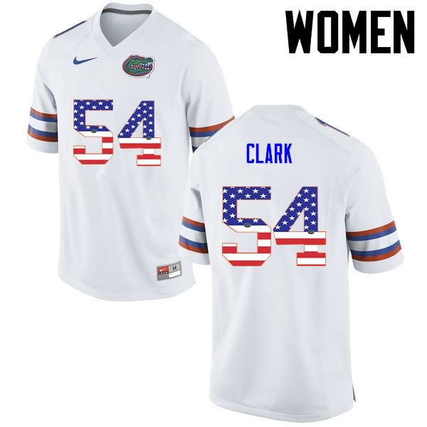 Women's NCAA Florida Gators Khairi Clark #54 Stitched Authentic USA Flag Fashion Nike White College Football Jersey QRQ3265NY